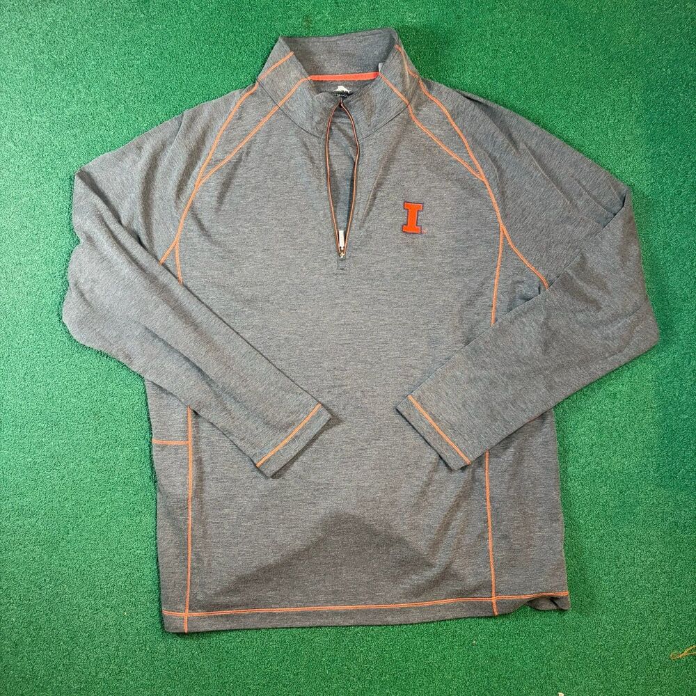 Size L Mens – Tommy Bahama Illinois Fighting Illini Gray Quarter Zip Pullover